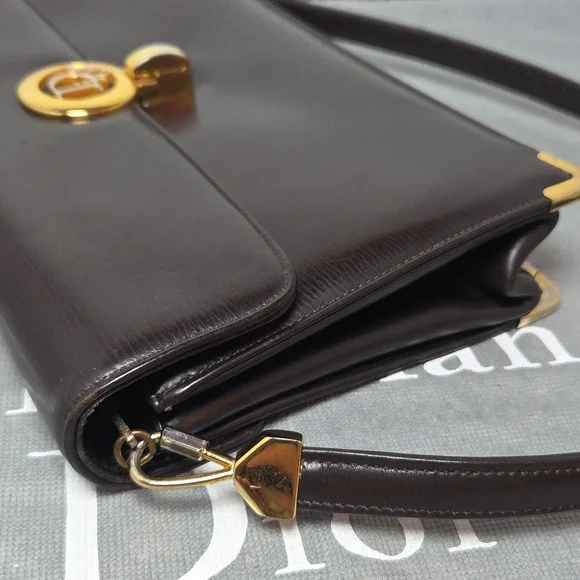 DIOR Rare 1970s Collectable Brown leather 2-way shoulder/clutch bag excellent - Picture 17 of 17